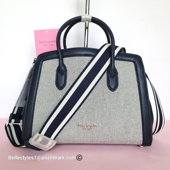 KATE SPADE Knott Canvas & Pebbled Leather MEDIUM Satchel- Blazer Blue 🎈$198. ⭐ - Picture 1 of 16